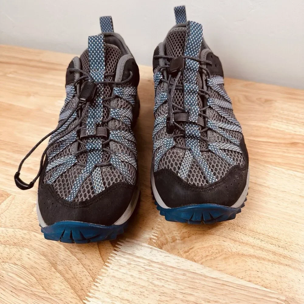 Merrill Wildwood Aerosport Men’s 9 Hiking Trail Shoes Rock Gray Blue Bungee Lace